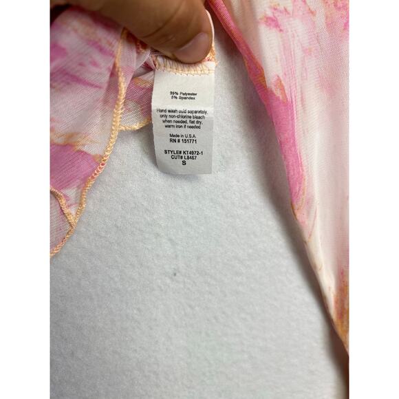 Altar'd State Cropped Sheer Mesh Pink Top - Size Small Festival Y2K Night Out - Picture 7 of 10